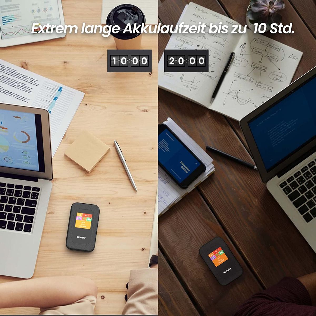 Tenda 4G185 Mobiler WLAN Router (4G/LTE bis zu 150Mbit/s Download, 50Mbit/s Upload, Hotspot, Cat.4), 2100mAh Akku, Plug & Play, kompatibel mit Allen SIM Karten, Mehrfarbig