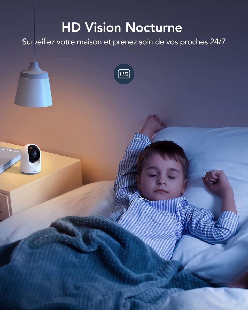 GNCC Caméra Surveillance WiFi, 2 Pièces Caméra IP WiFi sans Fil 360 ° Pan/Tilt, Caméra Dôme 1080P avec Suivi de Mouvement et de Son, Vision Nocturne et Audio Bidirectionnel, Compatible avec Alexa P1-2