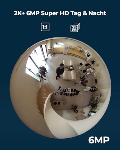 Reolink FE-W-White 6MP Fisheye Indoor Überwachungskamera, 360° Panorama, Dualband WLAN 2,4/5 GHz, Personenerkennung, 2-Wege-Audio, microSD, Decken-/Wand-/Tischmontage