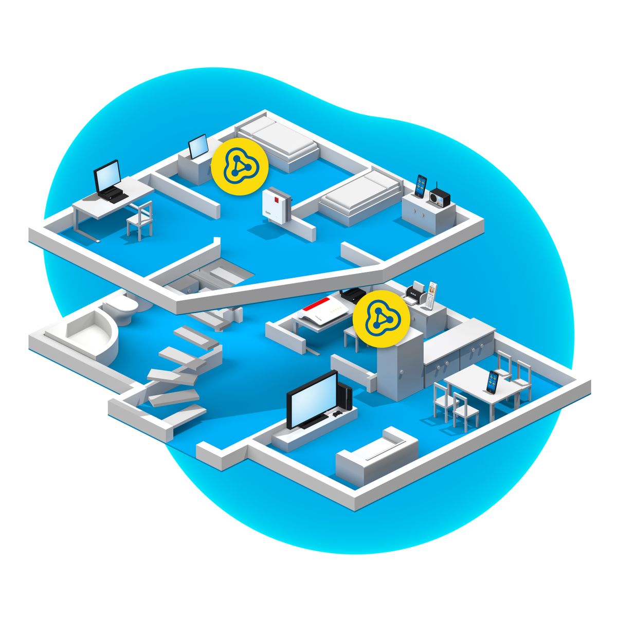 AVM FRITZ! Mesh Set 7530 AX + 1200 AX Mesh-System, Dual-Band (2,4/5 GHz), Wi-Fi 6 (802.11ax), 2400 Mbit/s, Rot/Weiß, EU Stecker