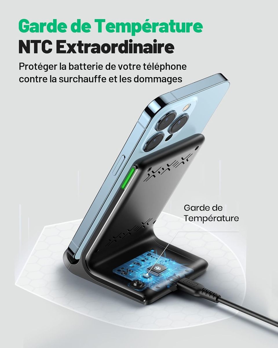 INIU WI-211 Kabelloses Ladegerät 15 W Schnelllade-Station, USB-C, adaptive LED, NTC-Temperaturschutz, MagSafe-kompatibel, Multicolor
