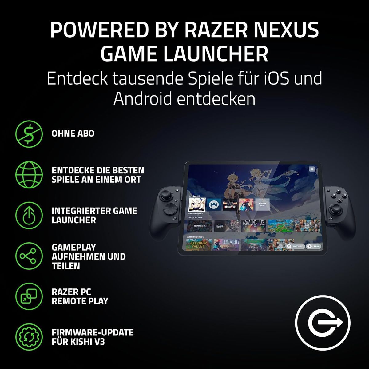 Razer Kishi Ultra V3 Pro XL Gamepad, kabelgebunden USB-C für Android, PC, Xbox, iOS, Analog/Digital, 3,5-mm, Schwarz
