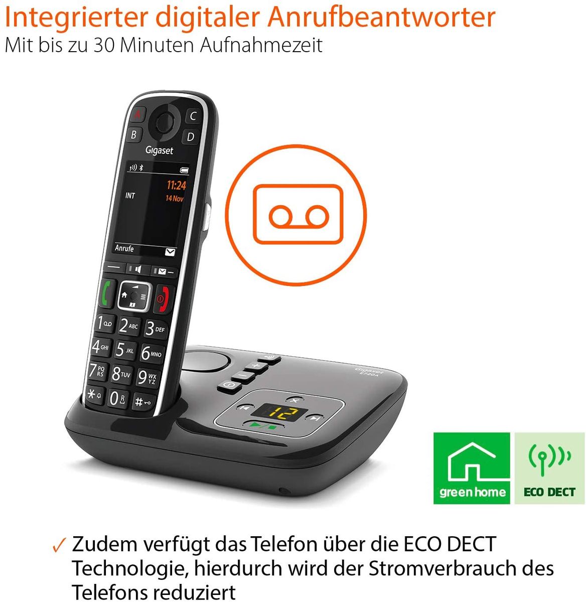 Gigaset E720A Analog/DECT telephone Wireless handset Caller ID SMS