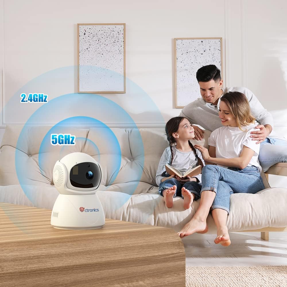 ctronics 5MP PTZ Überwachungskamera Innen WLAN, 2,4GHz/5GHz Dualband WiFi IP Kamera Indoor mit 355°/90° Schwenkbar, Bewegungs-/Menschenerkennung, Automatische Verfolgung, IR Nachtsicht, 2-Wege-Audio Weiß