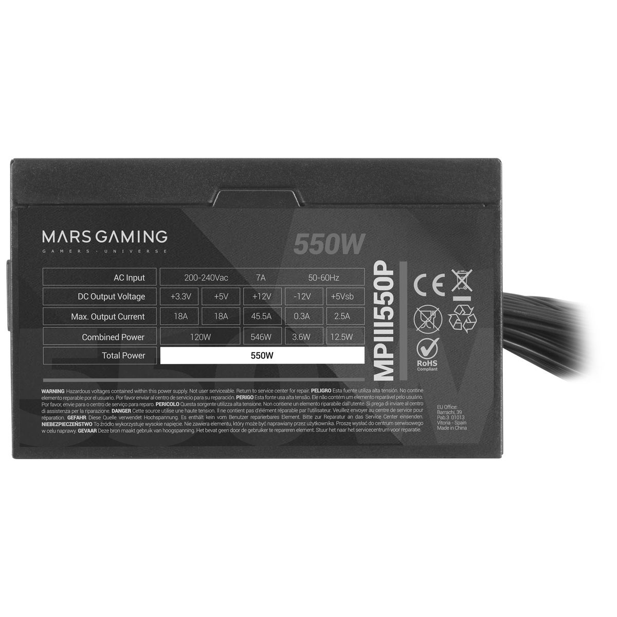 Mars Gaming MPIII550P PC-Netzteil 550 W ATX (24-pin) EPS 4+4 PCIe 6+2 3x SATA Molex 2x FDB-Lüfter Schwarz