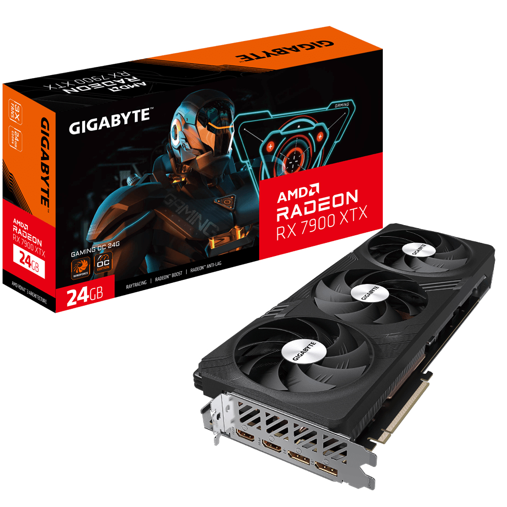 GIGABYTE Radeon RX 7900 XTX GAMING OC 24G Grafikkarte, 24 GB GDDR6, PCIe 4.0, HDMI 2.1, DisplayPort 2.1, 3x Lüfter, 331 mm