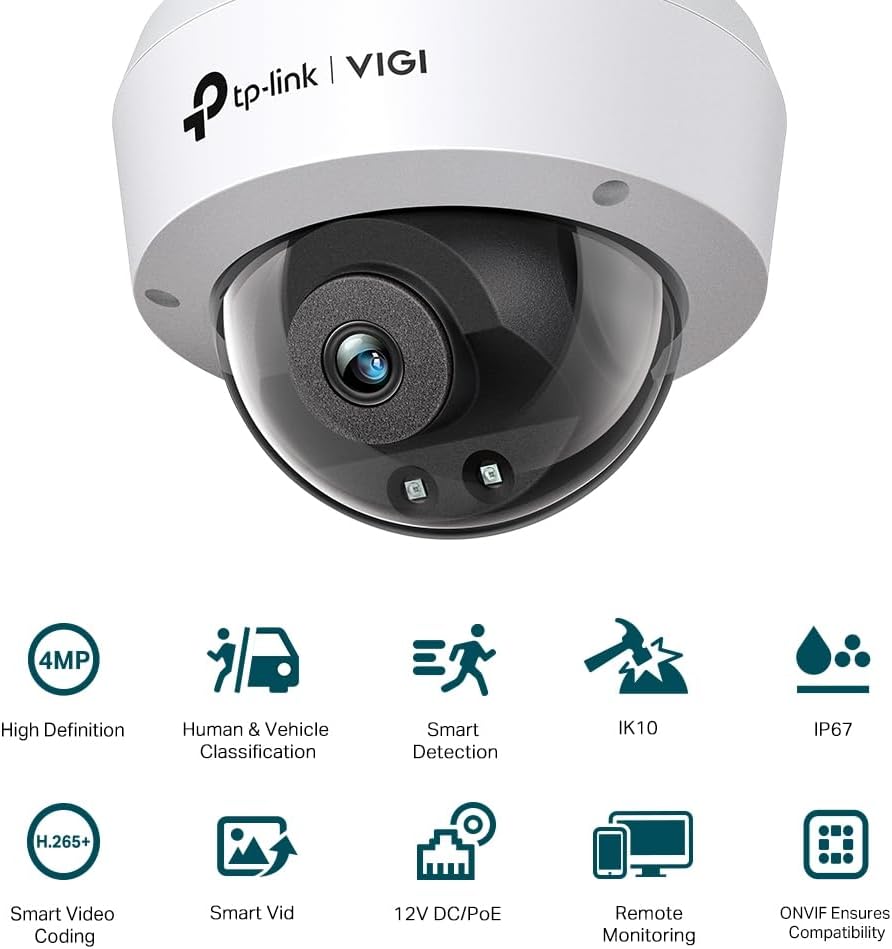 TP-Link VIGI 4MP IR Dome Netzwerkkamera, 4mm Linse