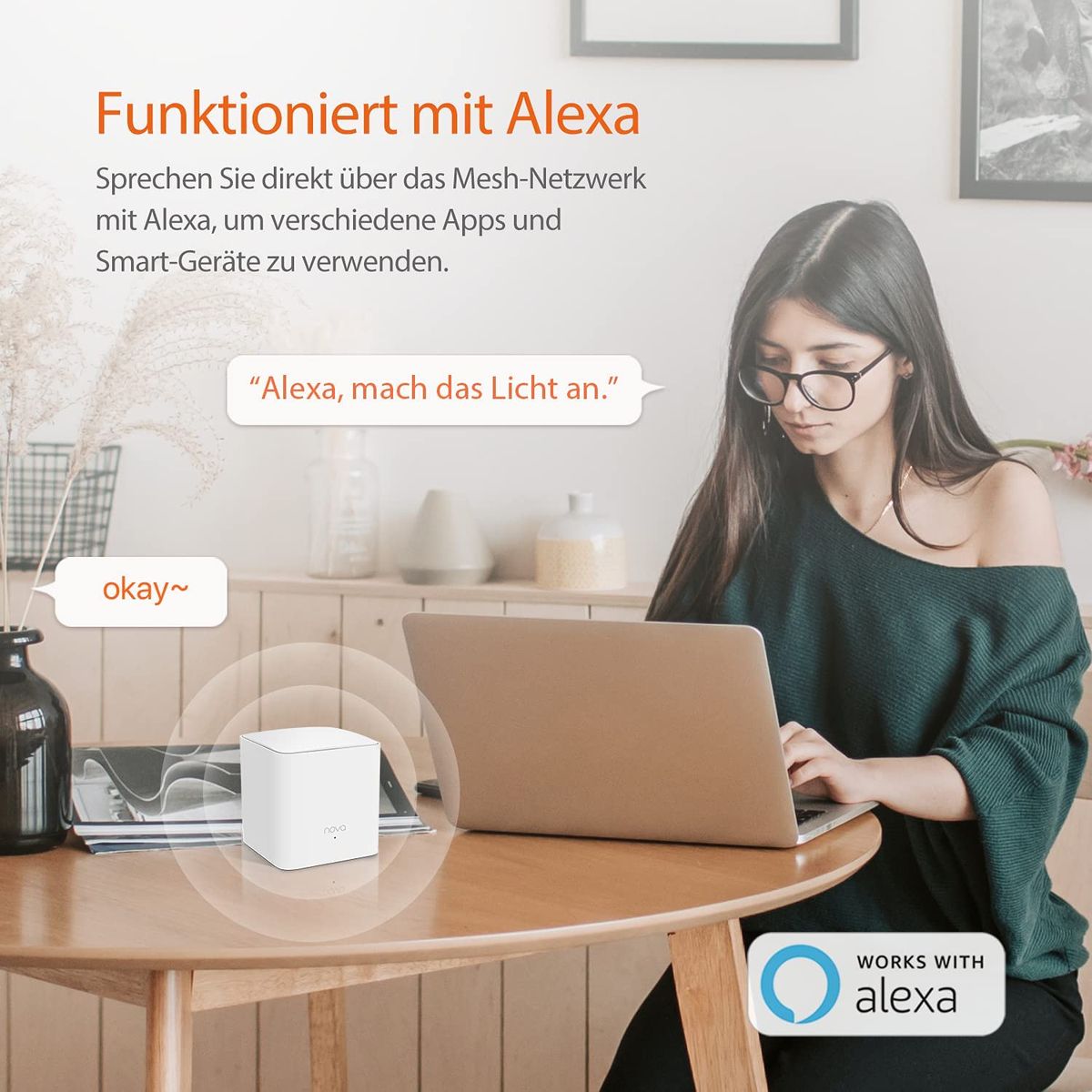 Tenda Nova MW3 2-piece Mesh WLAN System 1200 Mbps Dual Band Wi-Fi Router up to 200m² Coverage 4x LAN/WLAN Port Replaces Router & Repeater Smart Roaming for Multiple Floors 2-pack