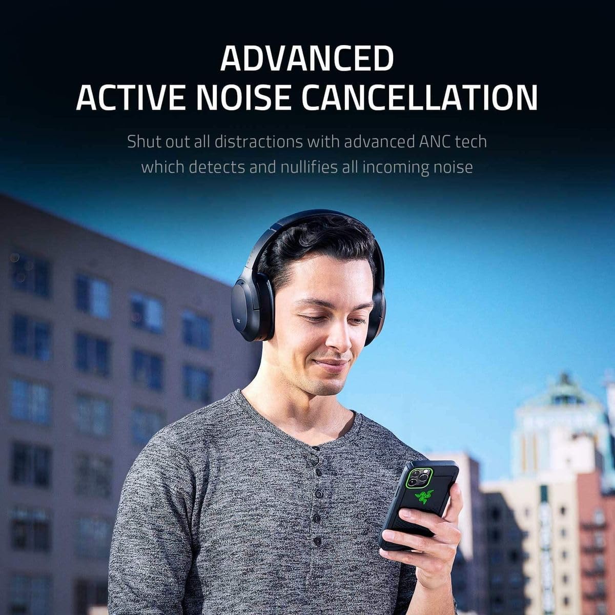 Razer Opus Aktive Geräuschunterdrückung Headset: THX-zertifizierte Kopfhörer - fortschrittliche aktive Geräuschunterdrückung - kompatibel mit Bluetooth und 3,5-mm-Klinkenbuchse - Quick Attention Mode - Auto Play/Auto Pause - Schwarz