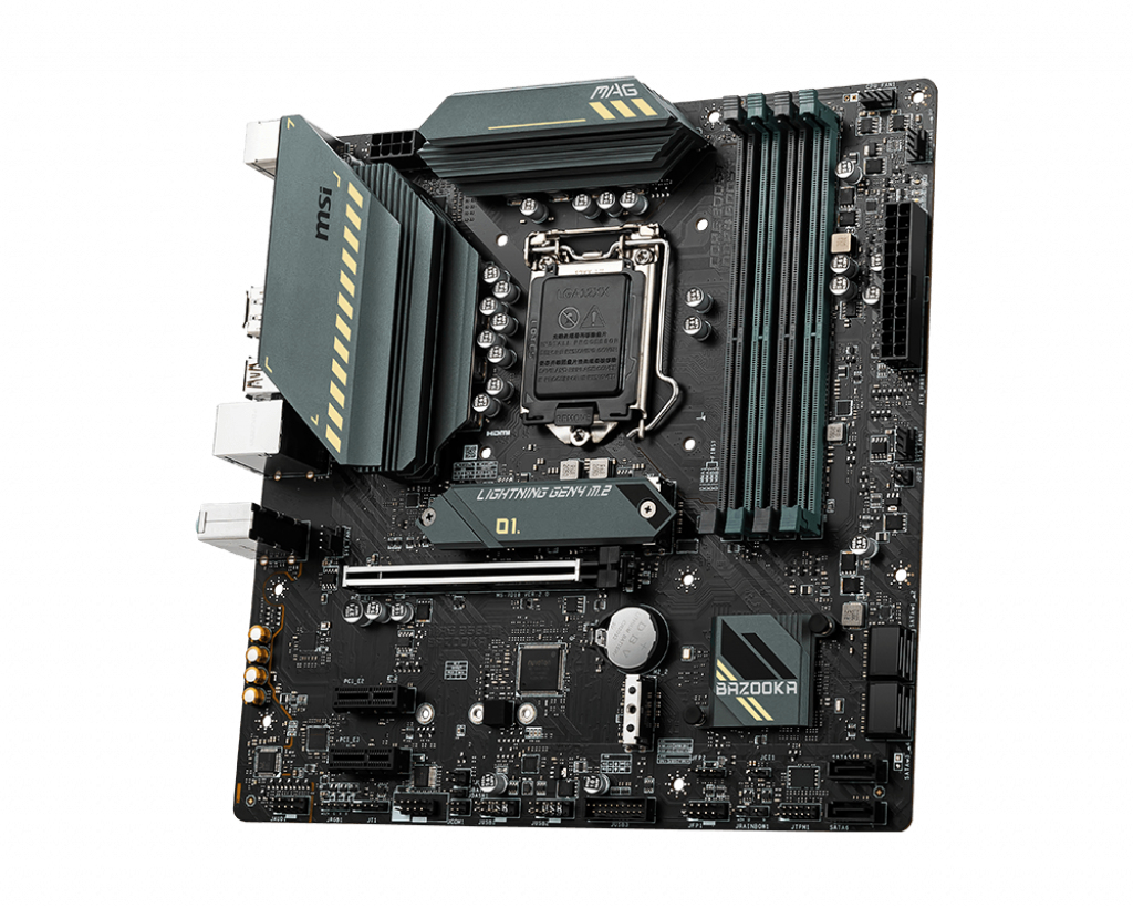 MSI MAG B560M BAZOOKA Gaming Mainboard M-ATX, unterstützt Intel Core Prozessoren der 11. Generation, LGA 1200, DDR4 Boost (5066MHz/OC), 1 x PCIe 4.0 x16, 2 x M.2 Gen4/3, 2.5G LAN M-ATX MAG B560M BAZOOKA