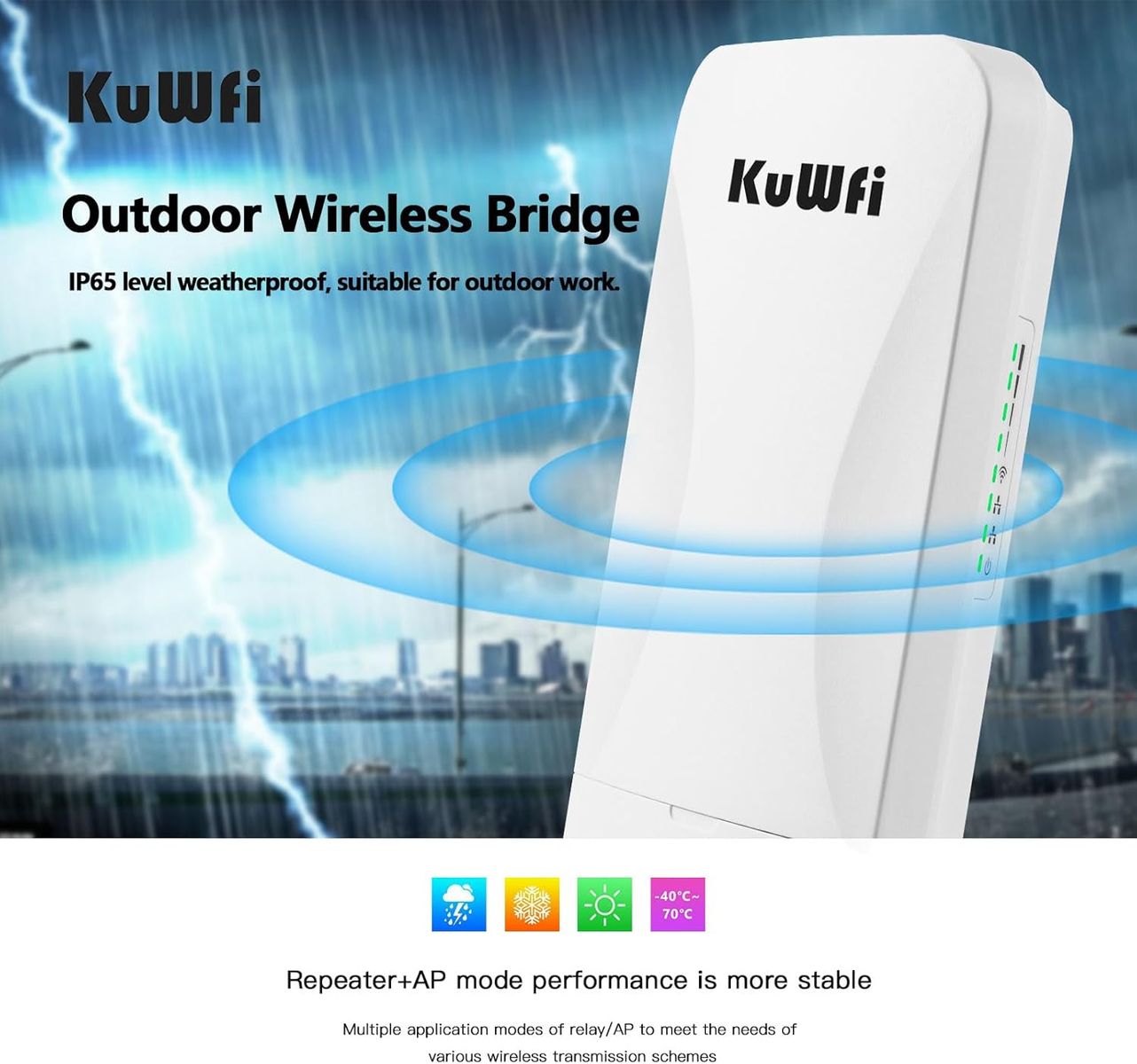KuWFi WB-5G03 Outdoor Gigabit-WLAN-Bridge, 5,8 GHz, 3 km Reichweite, CPE, 900 Mbps, Gigabit-Ports, 48 V PoE, 14 dBi Antenne, Bridge für IP-Kamera NVR CCTV, EU
