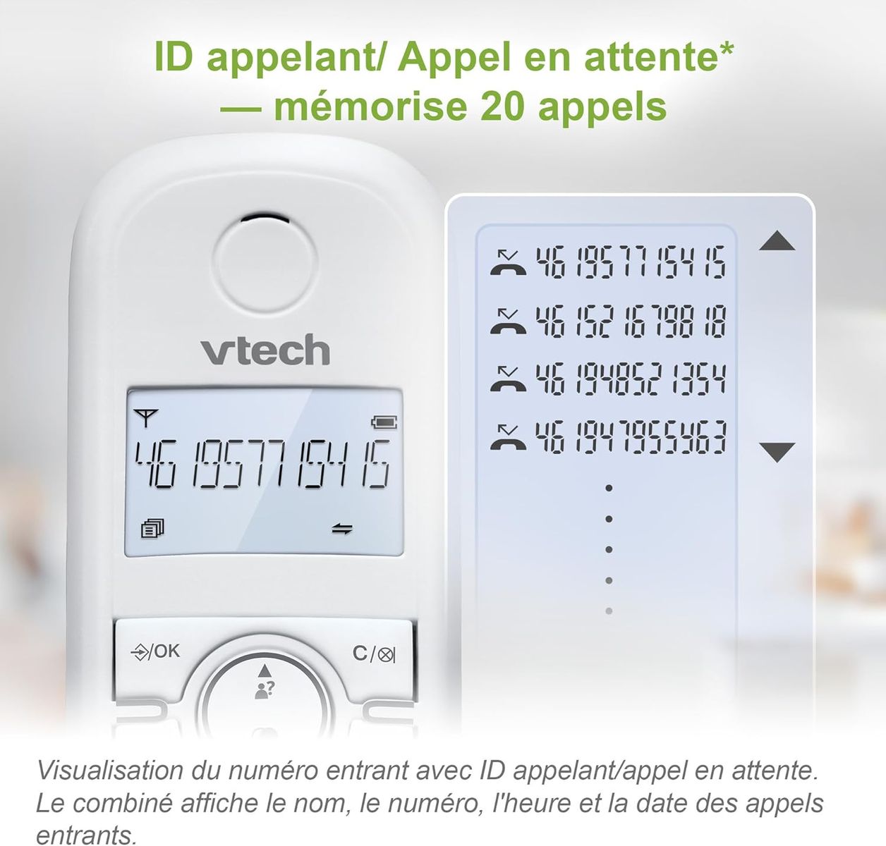 VTech CS1500 Schnurloses DECT-Telefon mit Anrufsperre, Anrufer-ID/Anklopfen, Freisprecheinrichtung, beleuchtetem Display und Tastatur