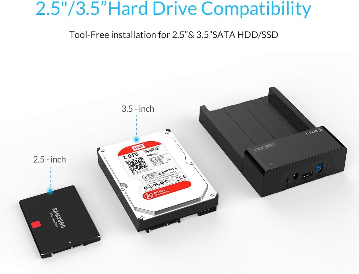 ORICO USB 3.0 und eSATA auf 2,5/3,5 Zoll SATA Externe Festplatten-Dockingstation – Schwarz