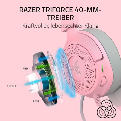 Razer Kraken Kitty V3 X Kabelgebundenes Gaming-Headset, Katzenohren, HyperClear Cardioid-Mikrofon, TriForce 40 mm Treiber, 3,5-mm-Klinke, 270 g, Quartz