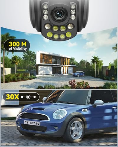 Ctronics CTIPC-870C 4K 30x 3D Optischer Zoom Außen-Überwachungskamera, 180m Nachtsicht, Auto-Tracking, Personen-/Fahrzeug-/Tier-Erkennung, WLAN 2,4/5GHz, microSD 256GB, FTP/Cloud