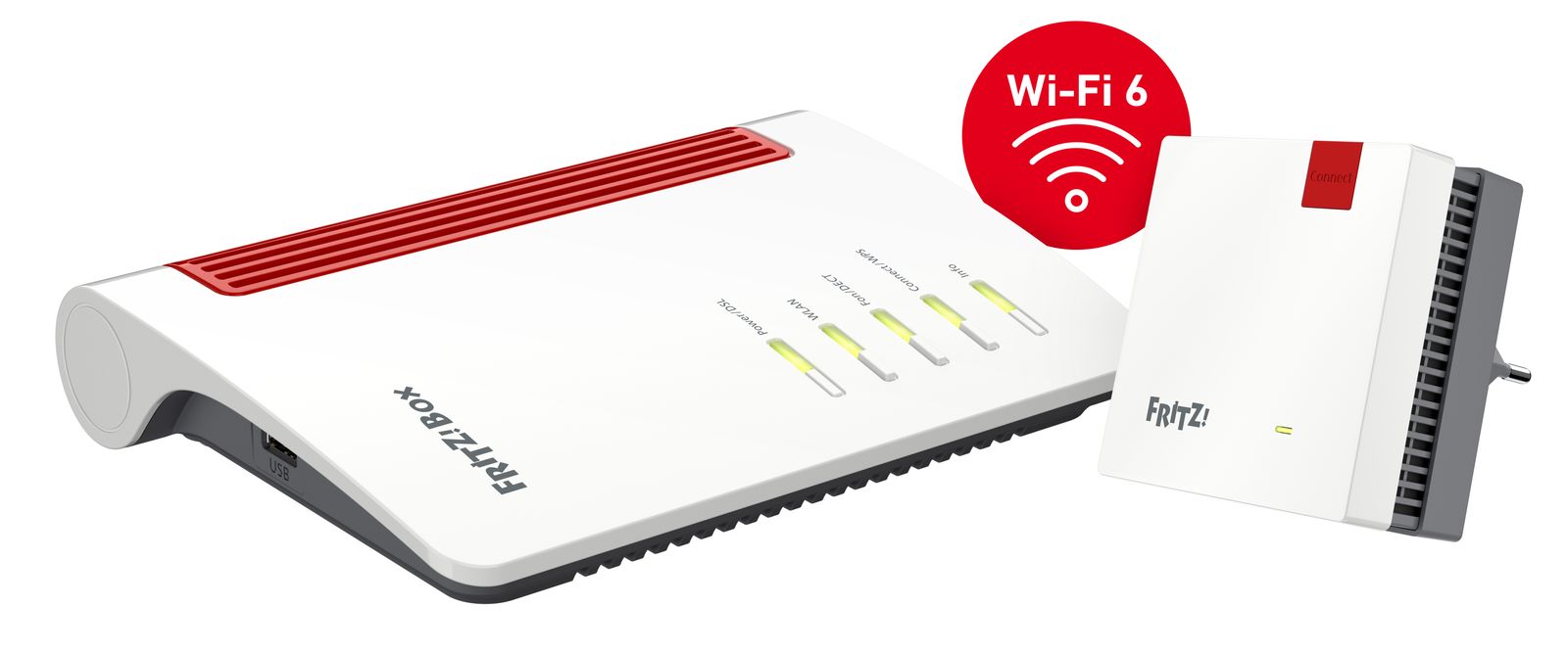 AVM FRITZ! Mesh Set 7530 AX + 1200 AX Mesh-System, Dual-Band (2,4/5 GHz), Wi-Fi 6 (802.11ax), 2400 Mbit/s, Rot/Weiß, EU Stecker