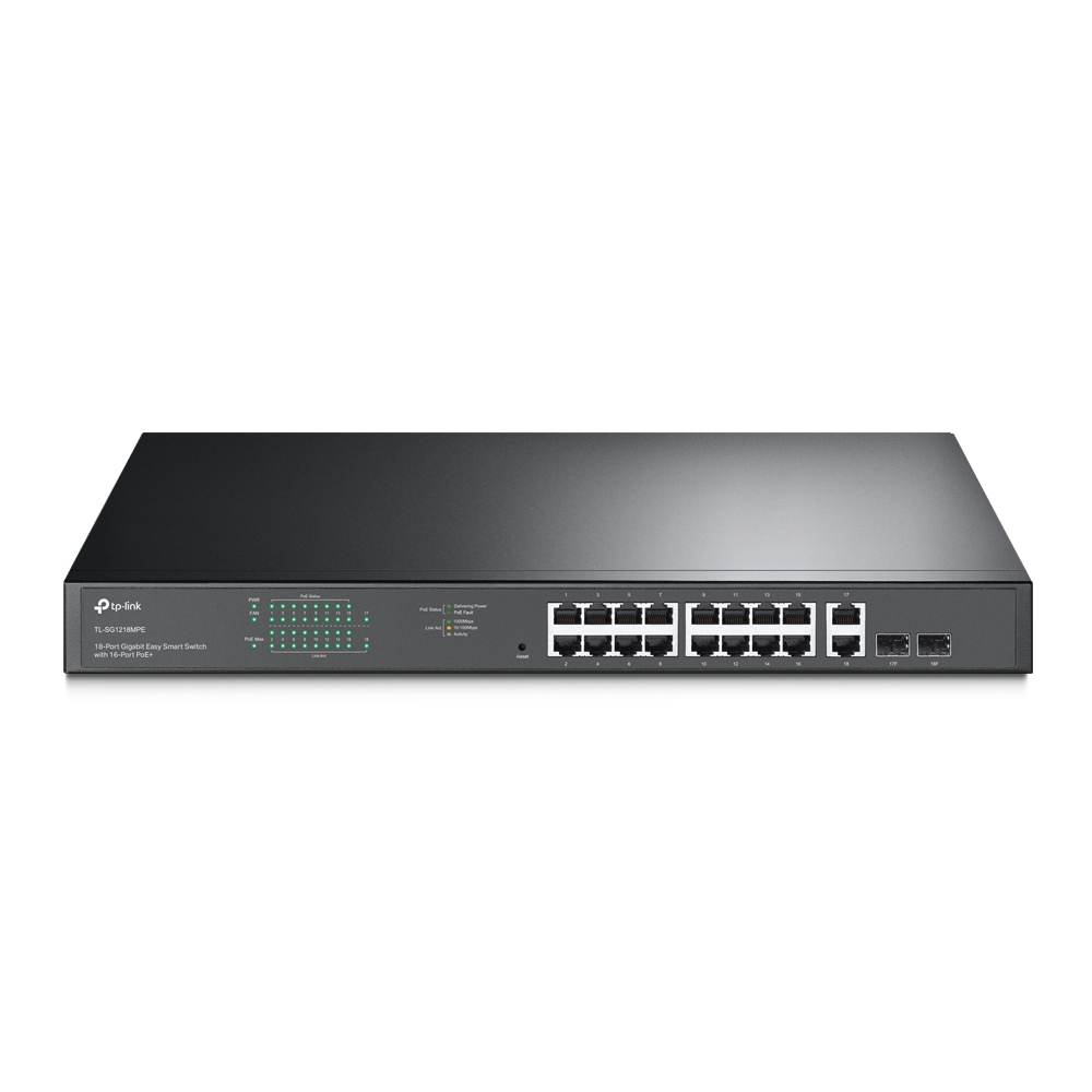 TP-Link TL-SG1218MPE(UN) V3.0 18-Port Gigabit Easy-Smart-Switch, 16x PoE+ (192W), 2x SFP, Managed L2, 1U Rack