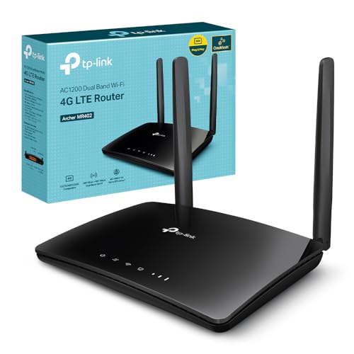 TP-Link Archer MR402 V1.0 LTE Router, Mobilfunk 4G Cat4 bis 150 Mbit/s, Dual-Band WLAN AC1200, SIM-Karten-Slot, 4x LAN, MU-MIMO, EU