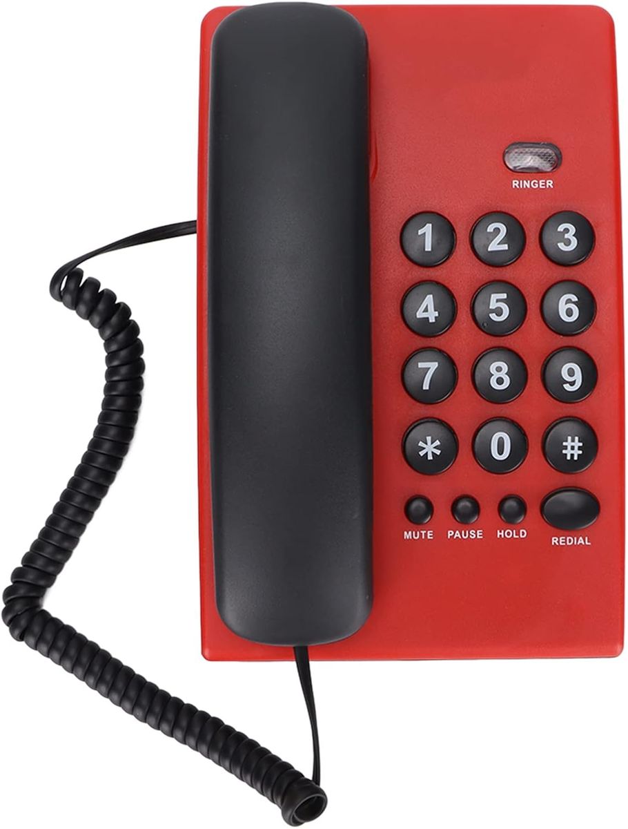 Fdit Schnurgebundenes Tischtelefon, Mehrfarbiges Festnetztelefon mit Zwei Magnetischen Hörern, Telefon mit Großen Tasten für das Home-Office-Hotel, Einschließlich Pause/Stummschaltung /(rot)