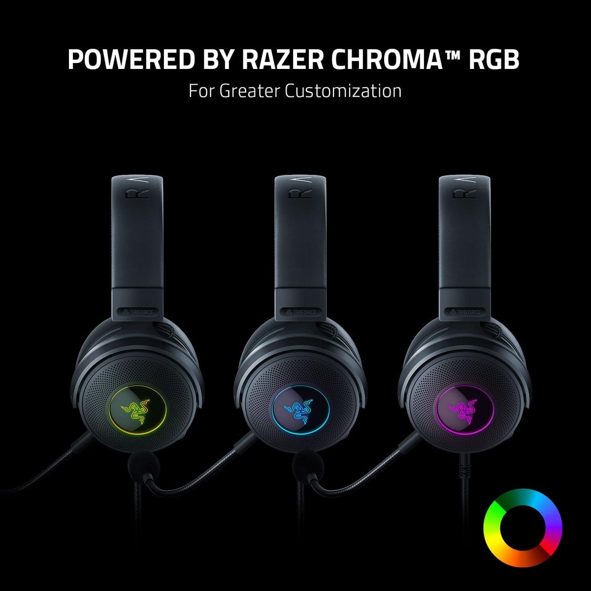 Razer Kraken V3 Kabelgebundenes USB Gaming Headset: Triforce Titanium 50mm Drivers - THX Spatial Audio - Chroma RGB Lighting - Hybrid Fabric & Leatherette Memory Foam Cushions - Detachable HyperClear Mic Black