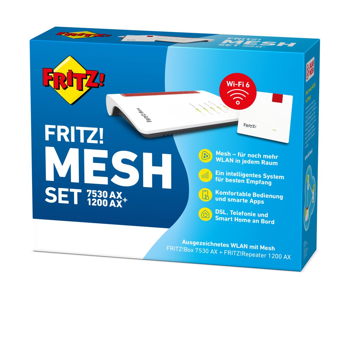 AVM FRITZ! Mesh Set 7530 AX + 1200 AX Mesh-System, Dual-Band (2,4/5 GHz), Wi-Fi 6 (802.11ax), 2400 Mbit/s, Rot/Weiß, EU Stecker