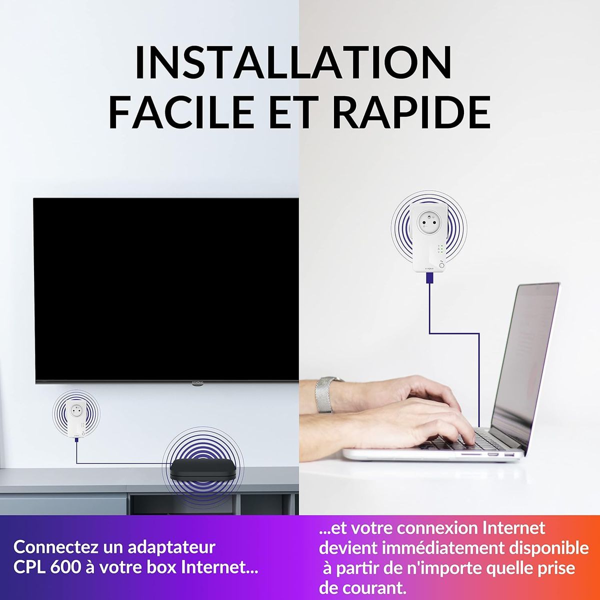 STRONG - Powerline 600 Kit – Trio Steckdosen CPL – Set CPL – 600 Mbps – kompatibel mit jeder Box/Router – 1 Ethernet-Port + Filterbuchse – schnelle Installation – Highspeed-Internetzugang überall