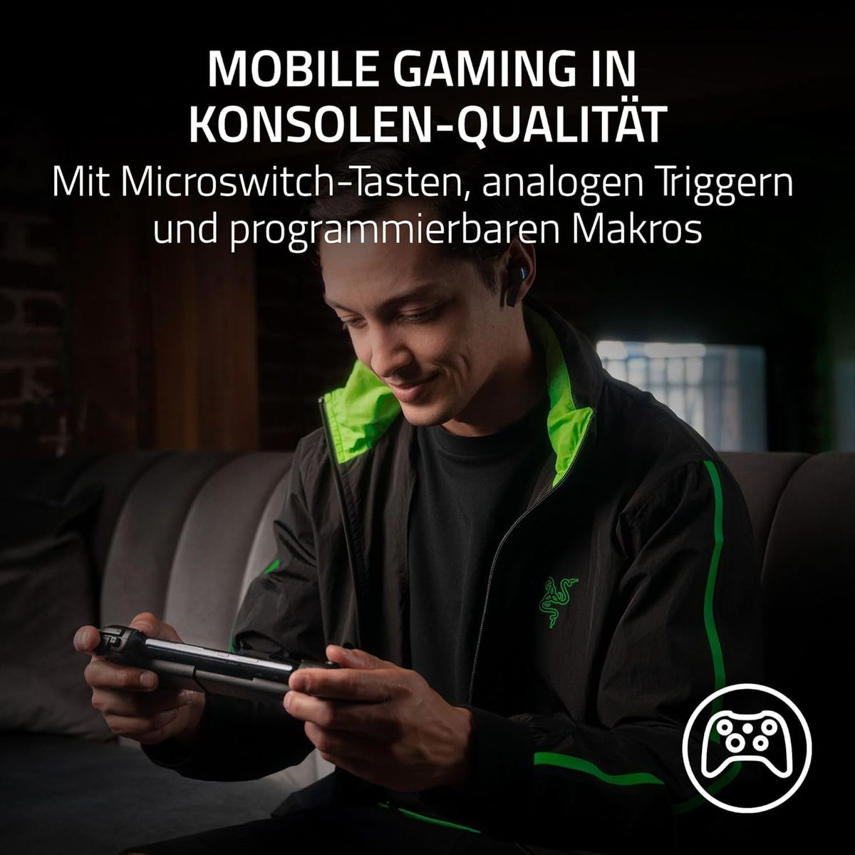 Razer Kishi V2 - USB-C Mobile Gaming Controller für iPhone und Android (Mecha-Taktile Action-Tasten, D-Pad, Analogsticks, 3,5mm Audioanschluss, Low-Latency, RGB) Schwarz