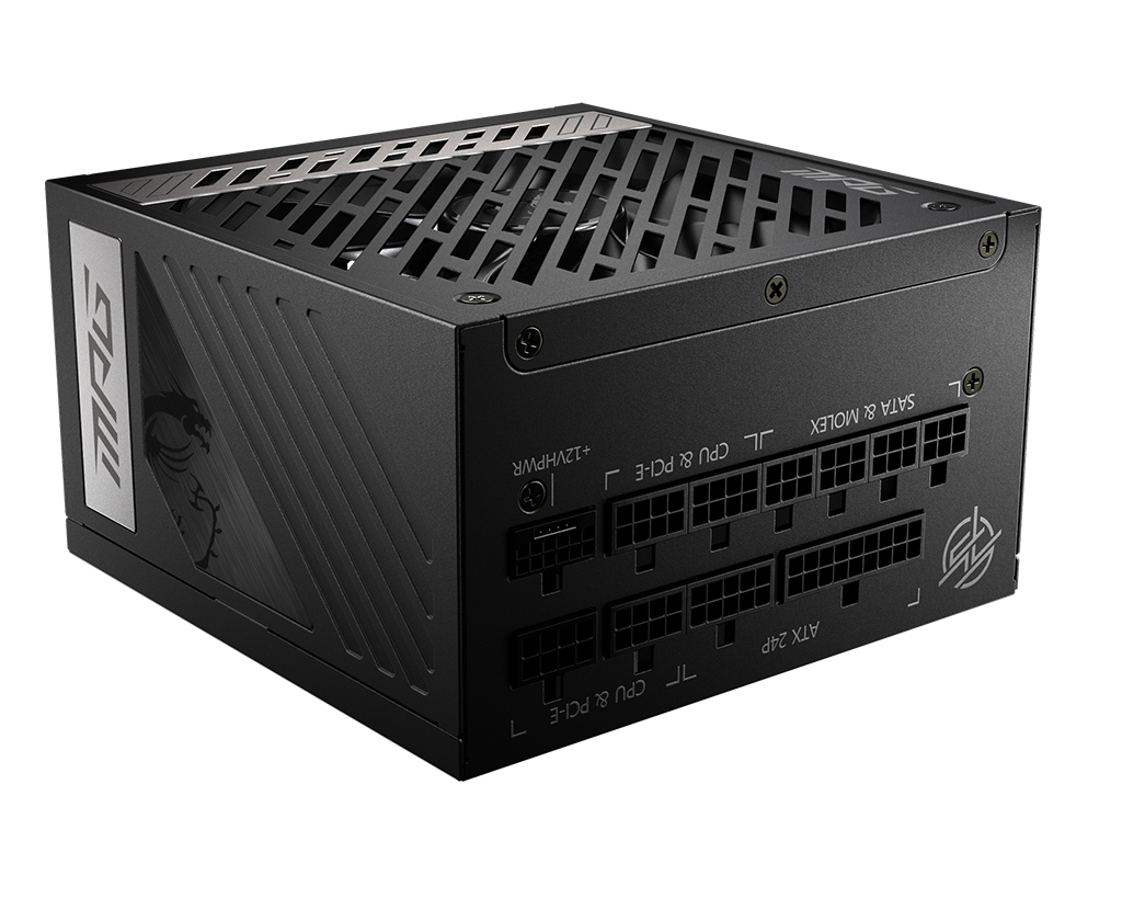 MSI MPG A1000G PCIE5 1000 W ATX 3.0 Netzteil, Voll modular, 80 PLUS Gold, 20+4-pin, 6x 6+2-pin PCIe, 12x SATA, Schwarz, EU Plug