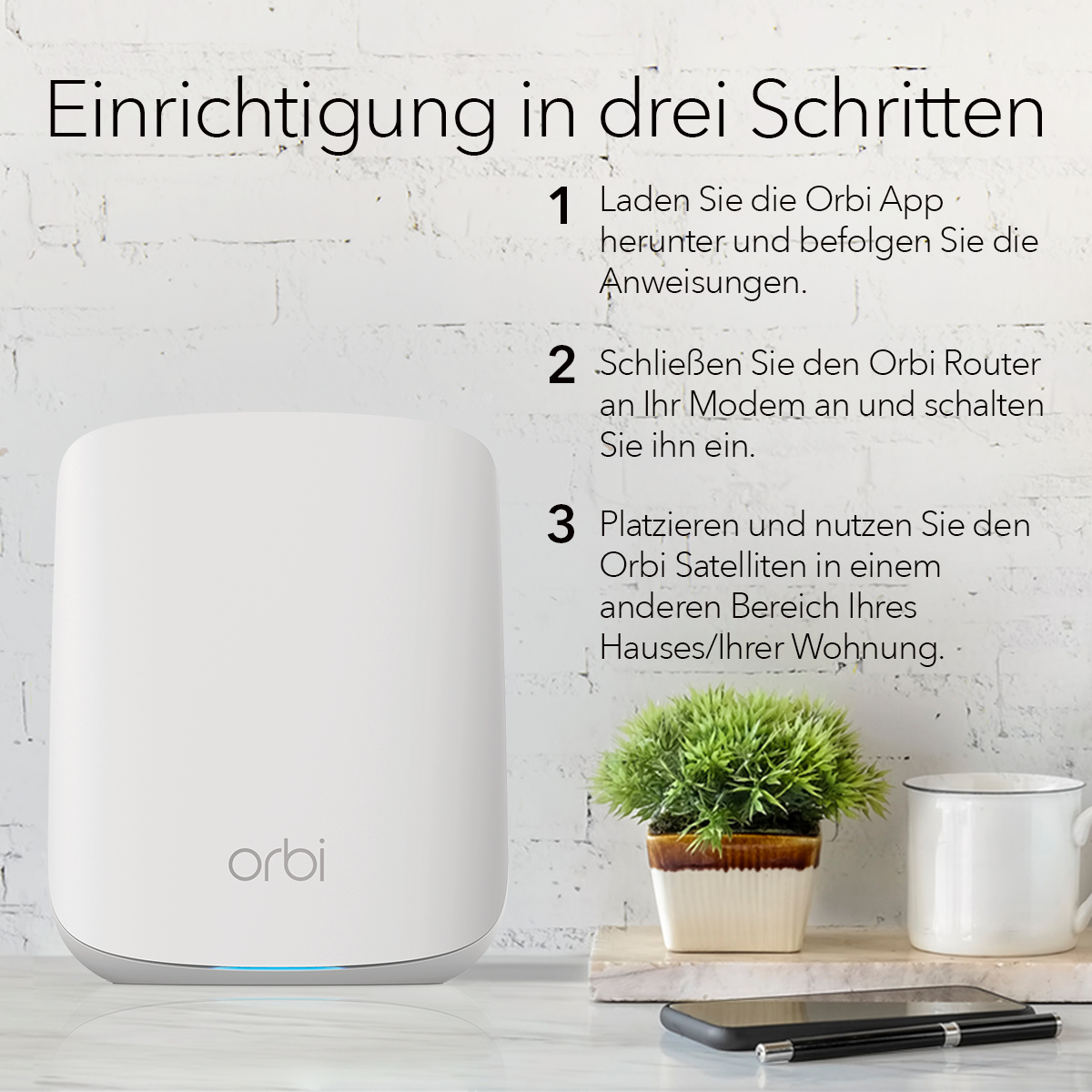 NETGEAR  Orbi RBK352 WiFi 6 Mesh WLAN System (1.8 GBit/s Speed, WiFi 6 Router + Satellit, AX1800 für bis zu 200 m² WLAN-Abdeckung, Smart Roaming für mehrere Stockwerke) 2er Set (RBK352)