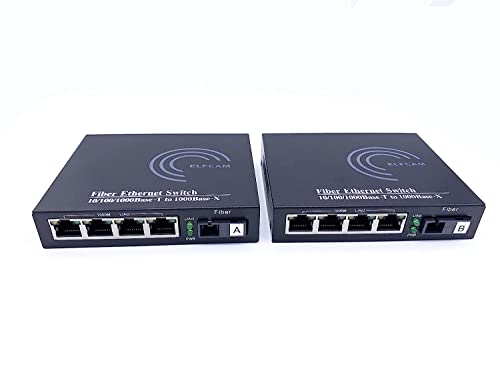 Elfcam 4 RJ45 Ports Gigabit Ethernet LWL-Medienkonverter Glasfaser 10/100/1000 Mbps inkl. Mini-GBIC (SFP)