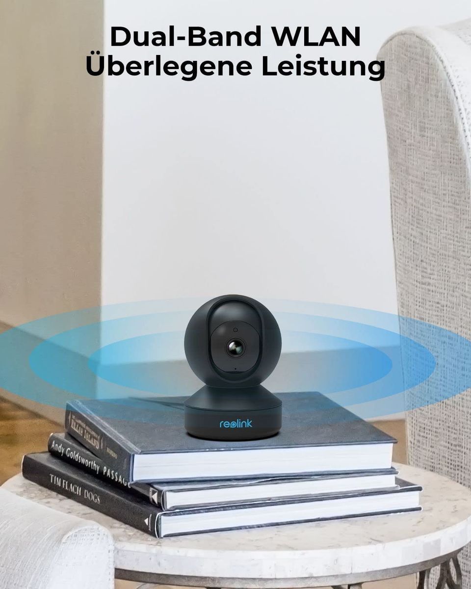 Reolink WLAN Überwachungskamera Innen 4MP, Schwenkbare IP-Kamera Indoor mit Auto-Tracking, Personen-/Haustiererkennung, 2,4/5GHz WiFi, 2-Wege-Audio, IR-Nachtsicht, SD-Kartenslot, E1 Pro Schwarz