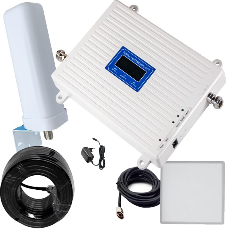 ayissmoye Band1/3/8-900/1800/2100mhz Triband GSM Repeater 900/1800/2100 MHz 4G LTE 3G 2G Innenverstärker 200 m EU-Stecker