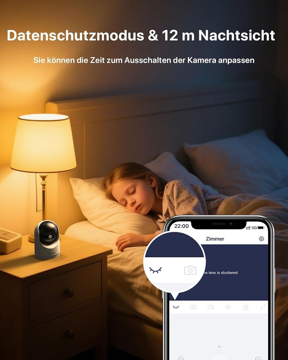 Tenda CP3 V3.0 Innen Überwachungskamera 2K (3MP) WLAN (Wi‑Fi 6) PTZ 360° Nachtsicht 12 m 2‑Wege-Audio SD bis 256GB Personenerkennung
