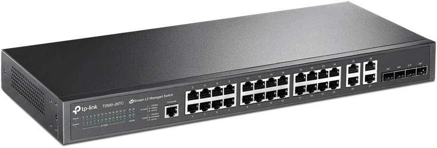 TP-Link T2500-28TC (TL-SL5428E) JetStream L2 Managed Switch 24x10/100 Mbit/s + 4x Gigabit, Rackmount, 15 W, Schwarz, V2.0