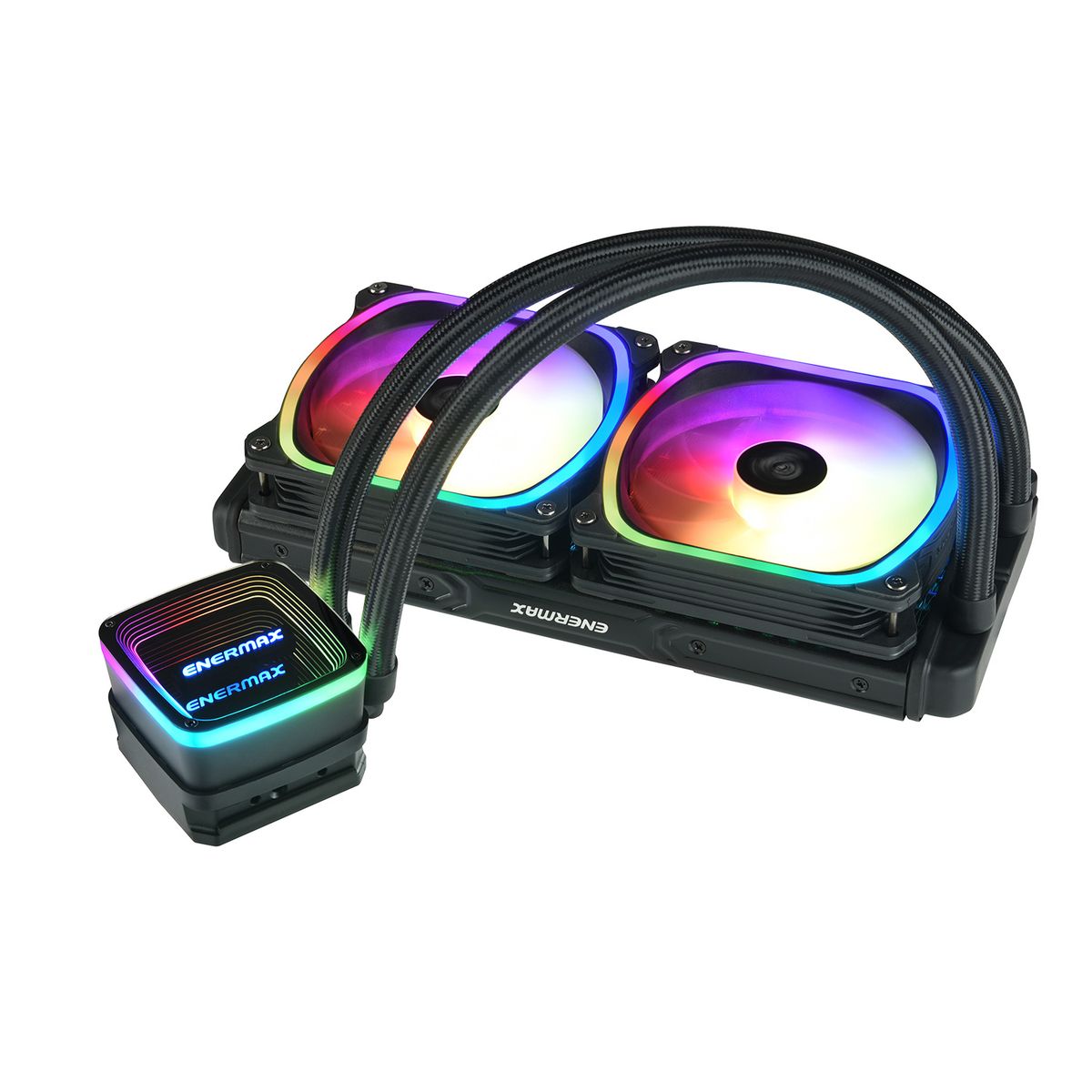 Enermax ELC-AQFA240-SQA AIO Flüssigkeitskühlung 240 mm, 2x 120 mm Lüfter, RGB, PWM, 360 W TDP, Schwarz, kompatibel mit LGA1700/AM5