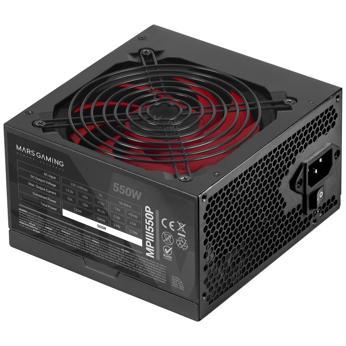 Mars Gaming MPIII550P PC-Netzteil 550 W ATX (24-pin) EPS 4+4 PCIe 6+2 3x SATA Molex 2x FDB-Lüfter Schwarz