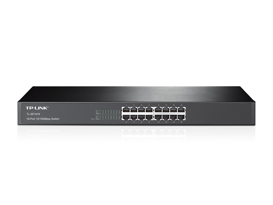 TP-Link TL-SF1016(UN) V13.0 Unmanaged Netzwerk-Switch 16x 10/100 RJ45, 1U Rack, Schwarz, EU