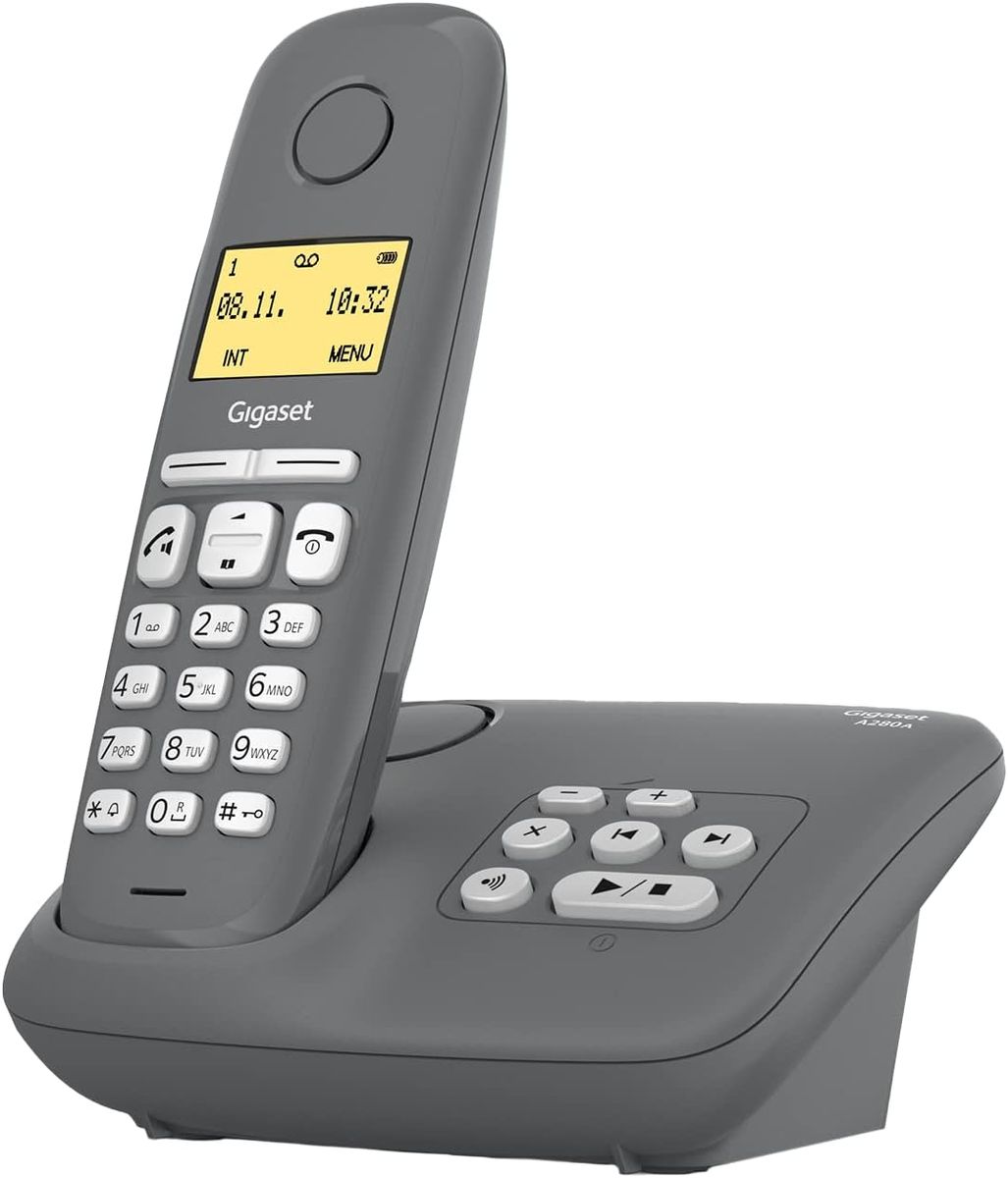 Gigaset A280A DECT Cordless Phone with answering machine for best communication with large graphic display, Single Grey