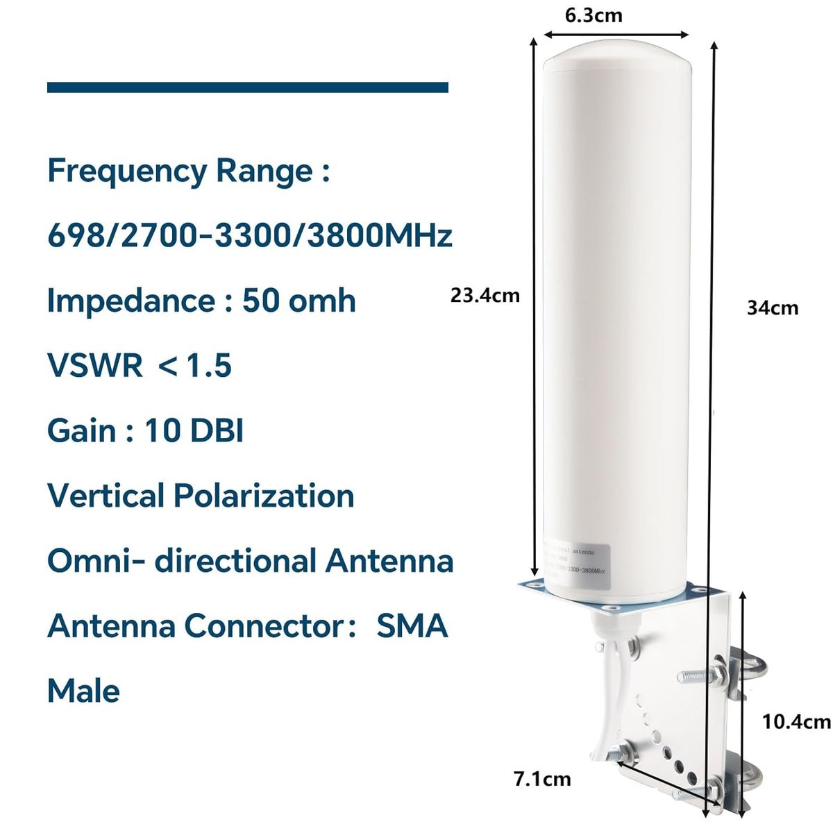 Boobrie 698-3800 4G/5G LTE Outdoor-Antenne 10 dBi Dual SMA 5 m RG58 SMA-auf-TS9 Adapter 698–2700/3300–3800 MHz Omni IP67 für Router & Hotspot