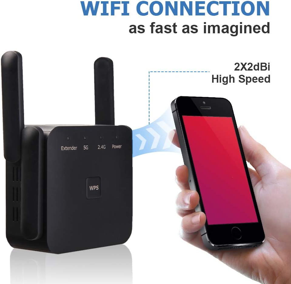 YUIN Verstärker, WLAN-Signal, Dual-Band 2,4 GHz/5 GHz, 1200 Mbps, WLAN-Netzwerk-Repeater, drahtloser Repeater mit WPS-Taste, unterstützt Ap-/Repeater-Modus, Schwarz