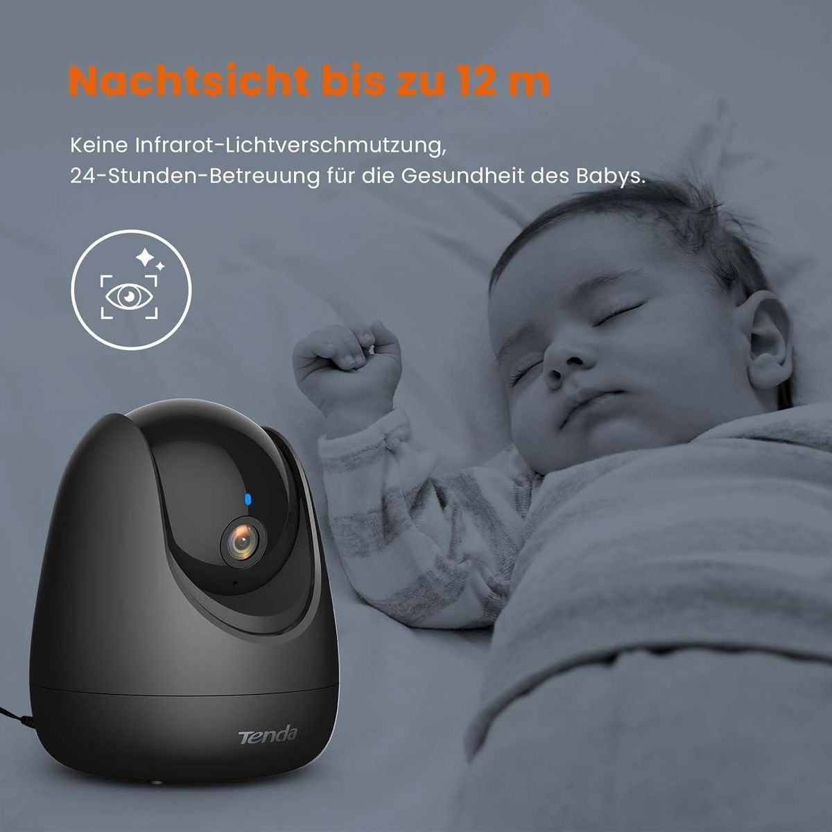 Tenda Überwachungskamera Innen CP3 V2.2, 360 Grad WLAN IP Kamera, 2-Wege-Audio, 1080P, Nachtsicht, Ton & Licht Alarm, Bewegungsverfolgung, Haustierkamera für Hund/Katze, Baby Kamera, Alexa, Schwarz CP3 Schwarz
