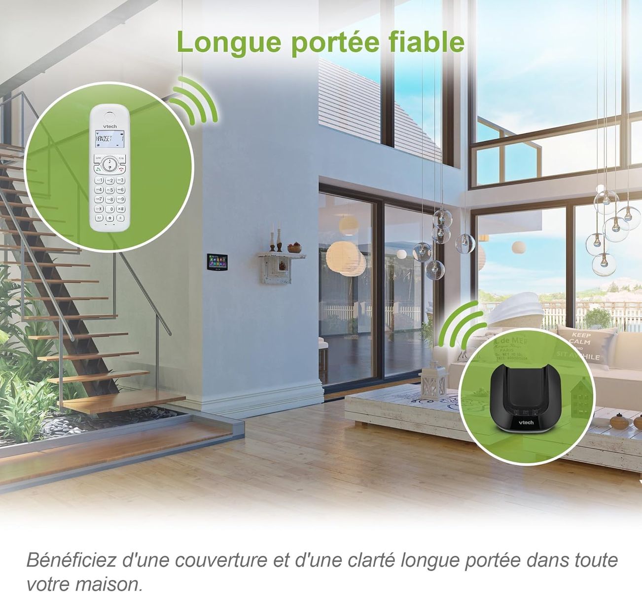 VTech CS1500 Schnurloses DECT-Telefon mit Anrufsperre, Anrufer-ID/Anklopfen, Freisprecheinrichtung, beleuchtetem Display und Tastatur