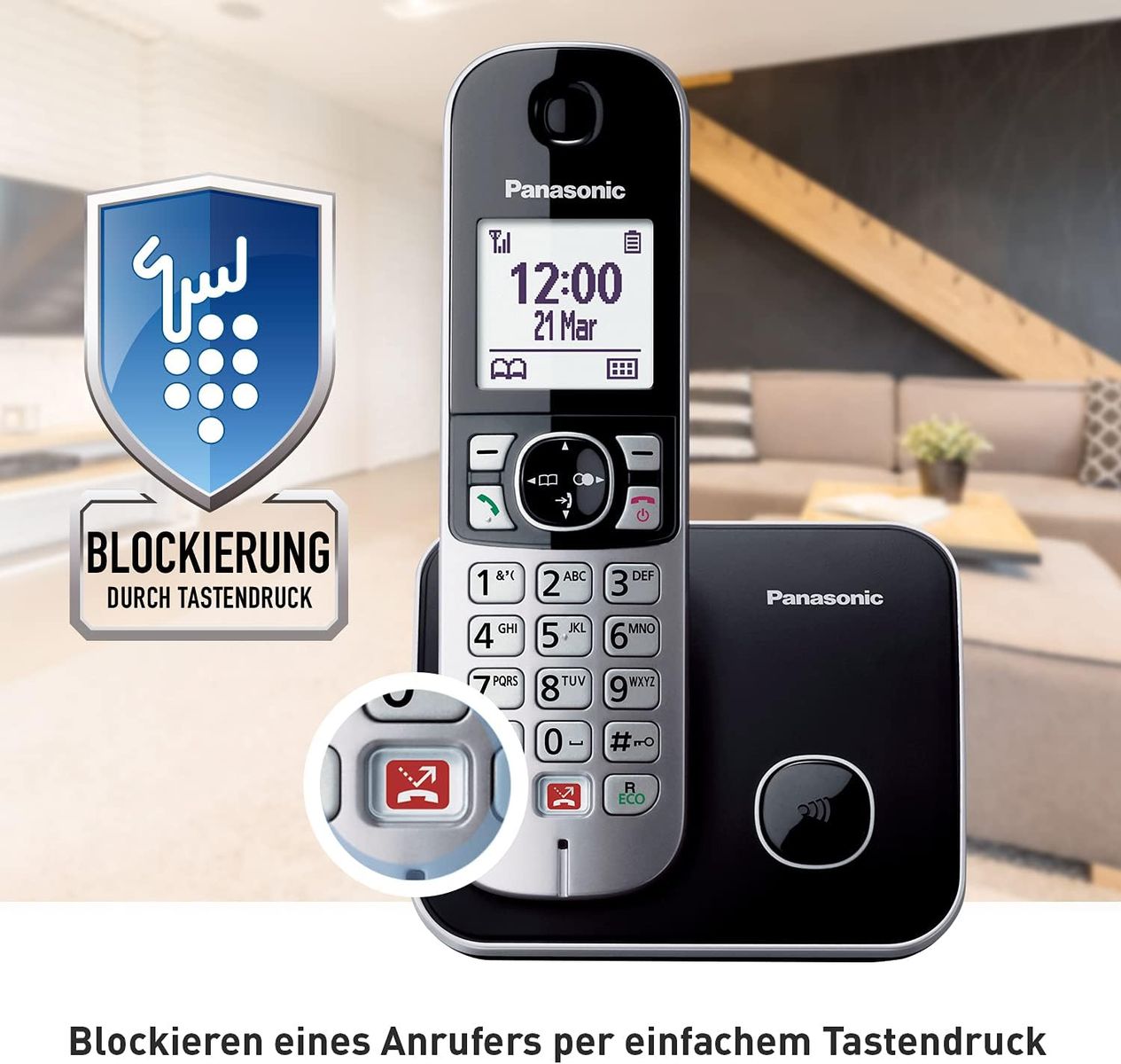 Panasonic KX-TG6851GB Schnurlostelefon (Bis zu 1.000 Telefonnummern sperren, übersichtliche Schriftgröße, lauter Hörer, Voll-Duplex Freisprechen) schwarz-silber 1 Schnurlostelefon schwarz-silber