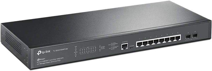 TP-Link TL-SG3210XHP-M2 10 Port Managed Switch mit 8 2.5 GB PoE+ Ports (240 Watt, 2 10G SFP Ports, entrales Cloud-Management, In Omada-SDN integriert, QoS, IGMP, Sicheres Netzwerk) Schwarz