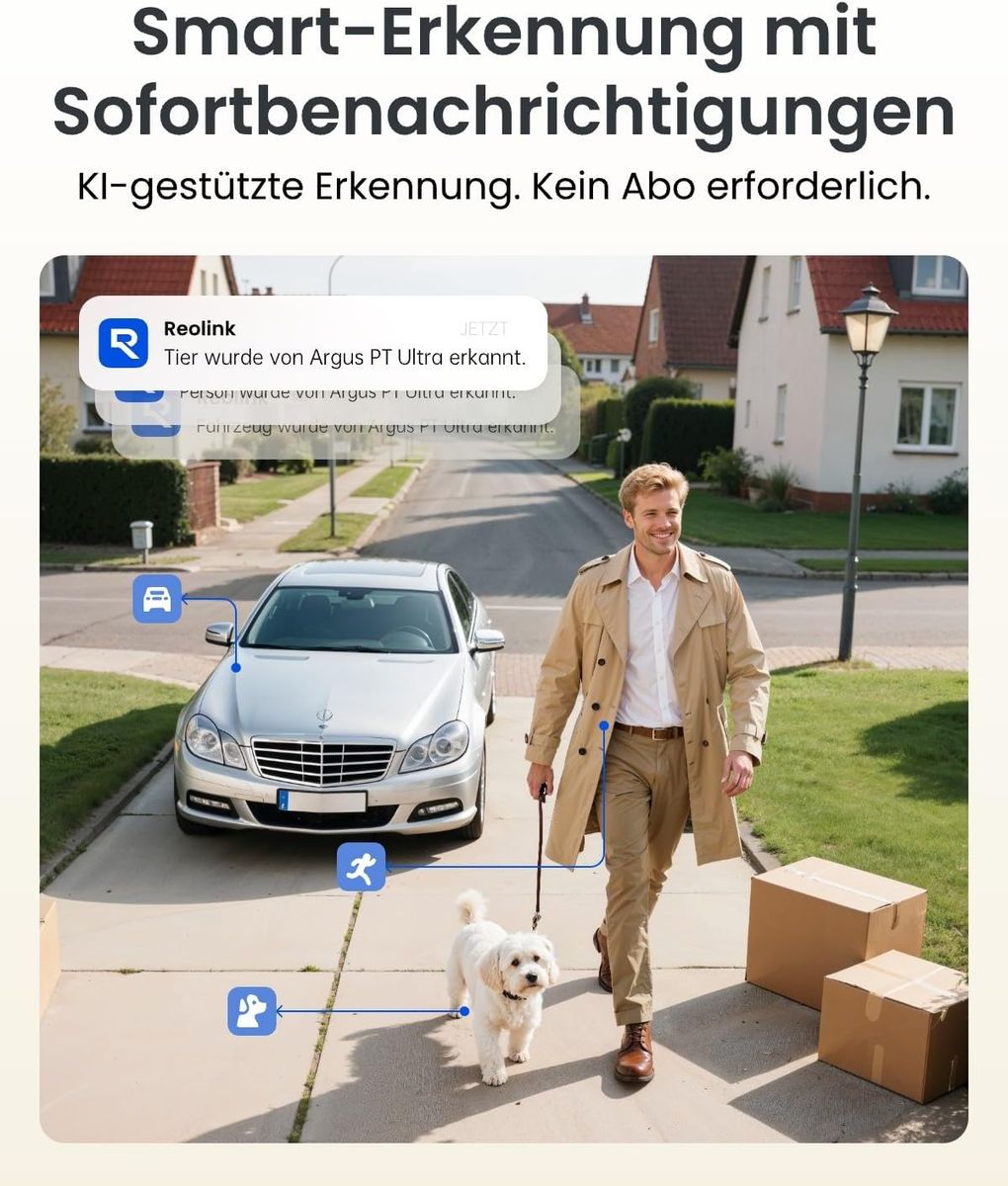 Reolink Argus PT Ultra+SR3 4K Solar Überwachungskamera Außen Akku WLAN 2,4/5 GHz Auto-Tracking Farbnachtsicht 8MP Weiß