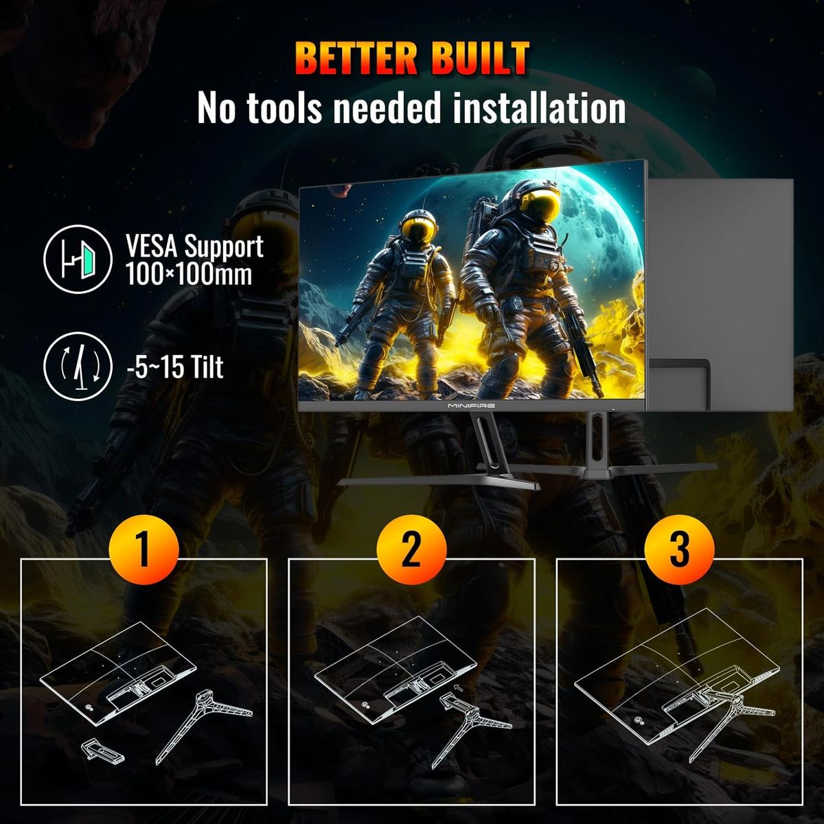 Minifire Gaming Monitor 27 Zoll, 180Hz, 1ms, AdaptiveSync, IPS, 2xHDMI 2.0/1xDP 1.4 Ports, FHD, sRGB 110%