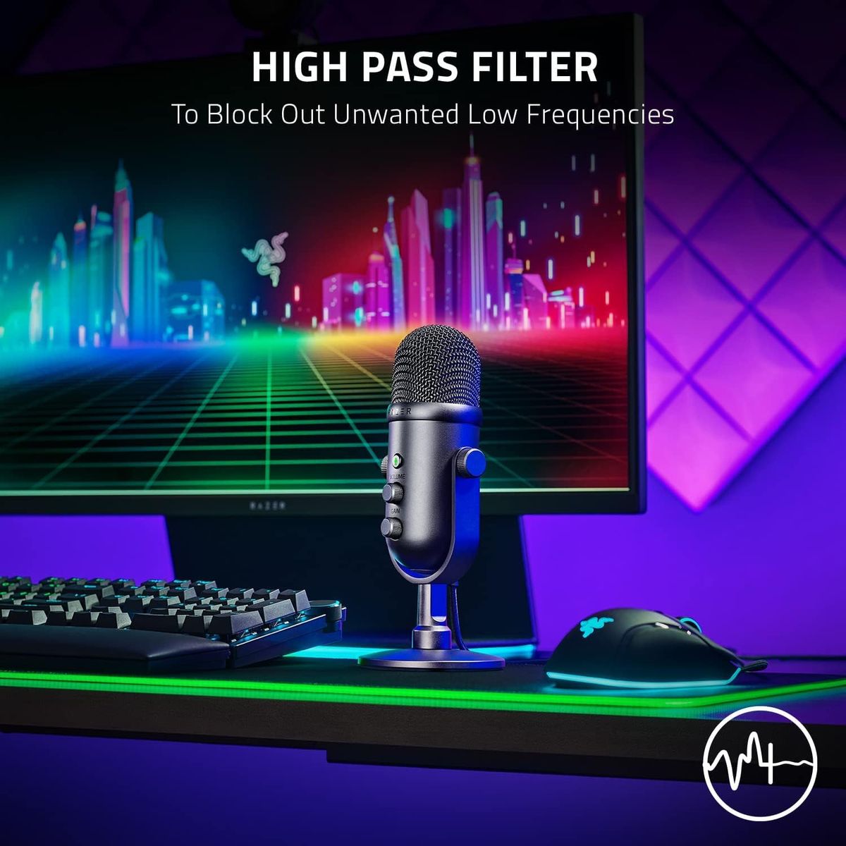 Razer Seiren V2 Pro USB-Mikrofon für Streaming, Gaming, Aufnahme, Podcasting auf PC, Twitch, YouTube: Hochpassfilter, Mikrofonüberwachung und Verstärkungskontrolle, integrierter Stoßdämpfer