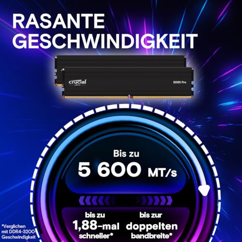 Crucial Pro CP2K32G56C46U5 64 GB (2x32 GB) DDR5-5600 288-pin DIMM Speichermodul, CL46, XMP, EXPO, Kühlkörper