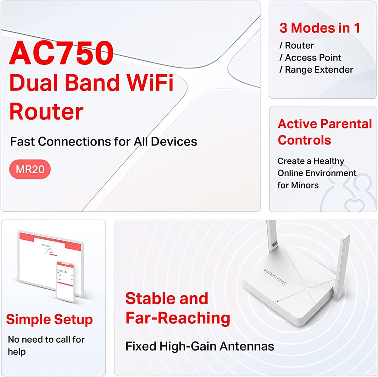 Mercusys MR20 AC750 Wireless Dual Band Router