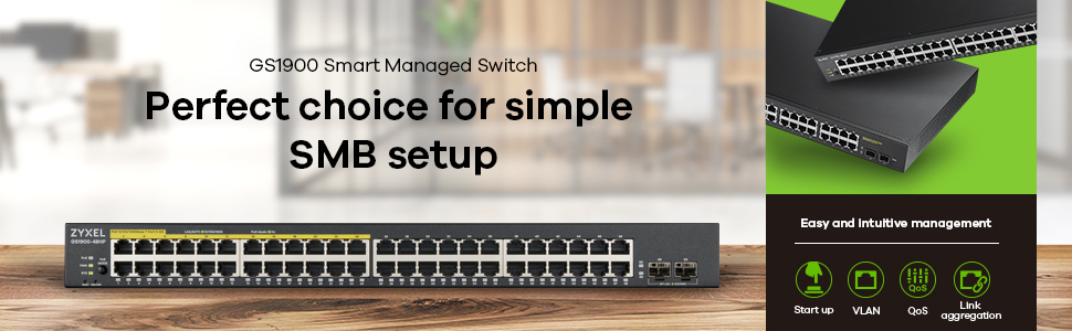 Zyxel GS1900-48-EU0102F Netzwerk-Switch L2 48x Gigabit Ethernet, 2x SFP, 100 Gbit/s Switching-Kapazität, Rackmount, Schwarz